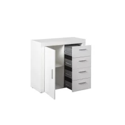 3S. x Home Commode CORBET 1 Porte 4 Tiroirs Blanc Brillant Sale