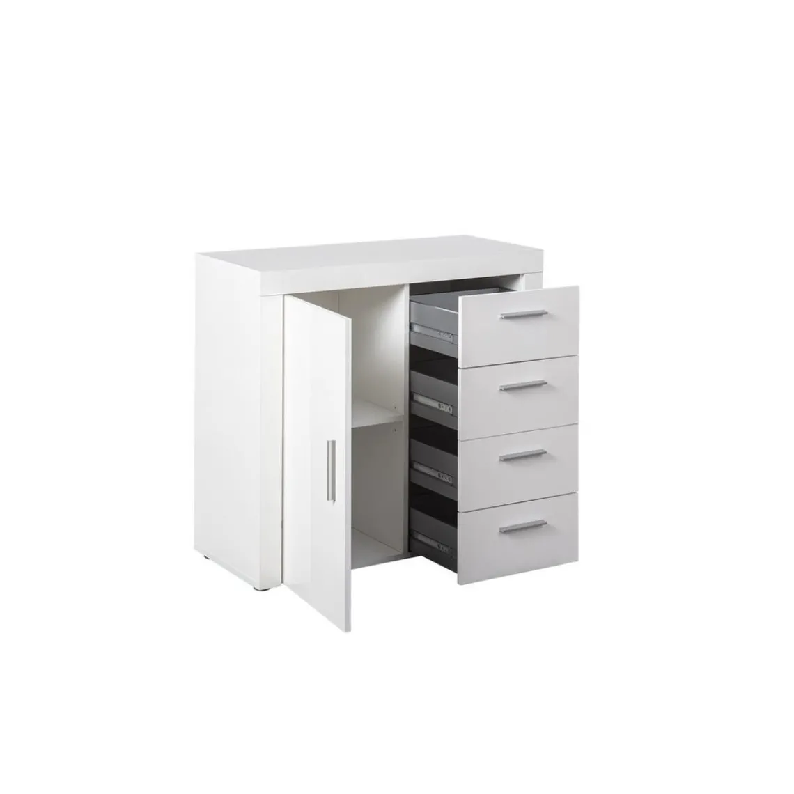 3S. x Home Commode CORBET 1 Porte 4 Tiroirs Blanc Brillant Sale