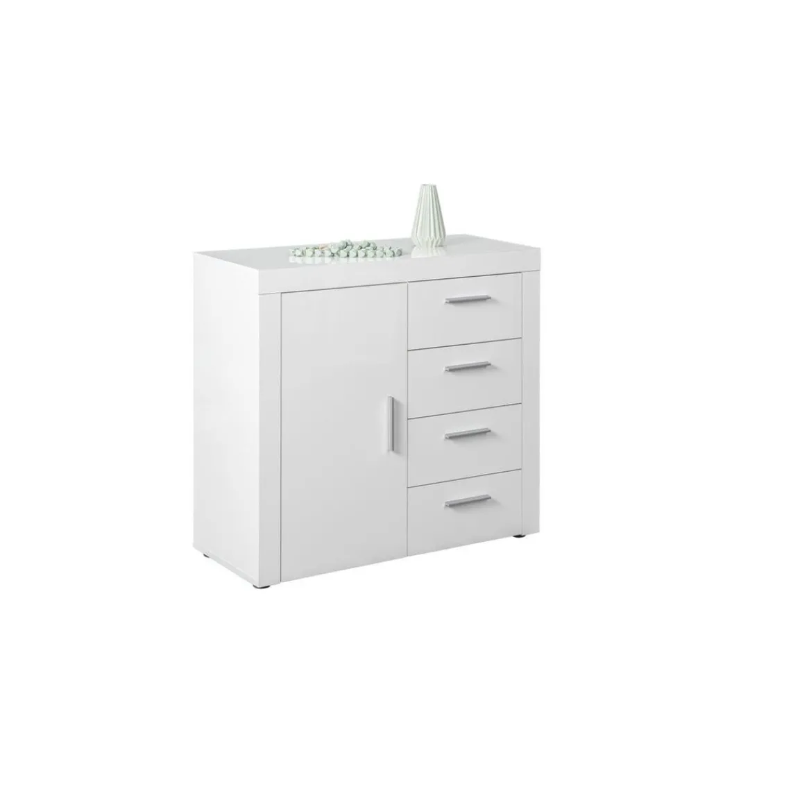 3S. x Home Commode CORBET 1 Porte 4 Tiroirs Blanc Brillant Sale