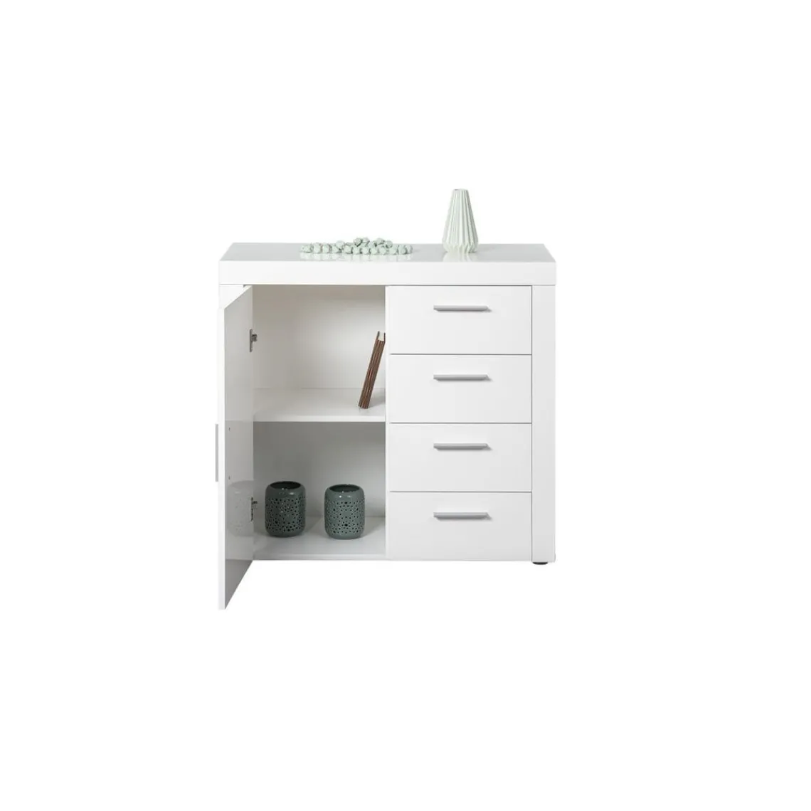 3S. x Home Commode CORBET 1 Porte 4 Tiroirs Blanc Brillant Sale