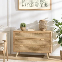 Macabane Commode couleur naturel 3 tiroirs cannage RODRIGO Beige Hot