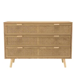 Macabane Commode couleur naturel 3 tiroirs cannage RODRIGO Beige Hot