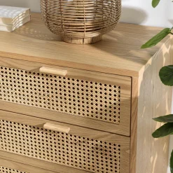 Macabane Commode couleur naturel 3 tiroirs cannage RODRIGO Beige Hot