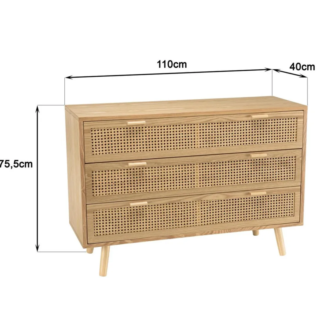 Macabane Commode couleur naturel 3 tiroirs cannage RODRIGO Beige Hot