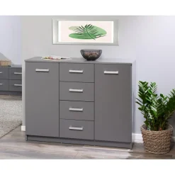 3S. x Home Commode ELENZIO gris 2 portes 4 tiroirs Hot