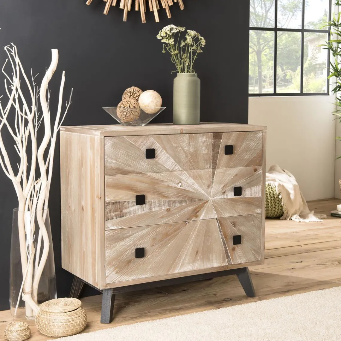 Macabane Commode MANDY Scandi 4 Tiroirs New