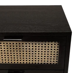 Macabane Commode e 3 tiroirs cannage naturel ANGELO Noir Hot