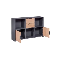 3S. x Home Commode PEPETO 2 portes & 2 tiroirs coloris chêne Artisan /anthracite