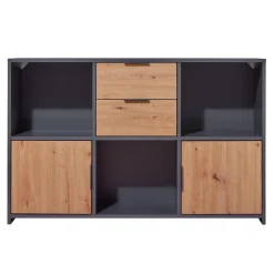 3S. x Home Commode PEPETO 2 portes & 2 tiroirs coloris chêne Artisan /anthracite