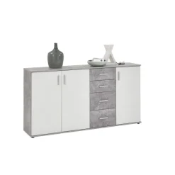3S. x Home Comode 3 portes et 4 tiroirs ALBI 3 gris béton et blanc Hot
