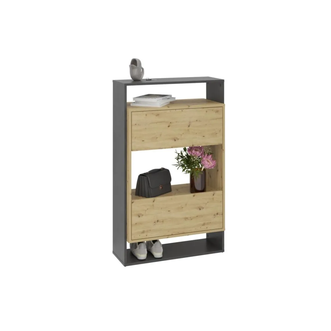 3S. x Home Comode haute avec 2 tiroirs VERONA 2 gris et naturel Sale