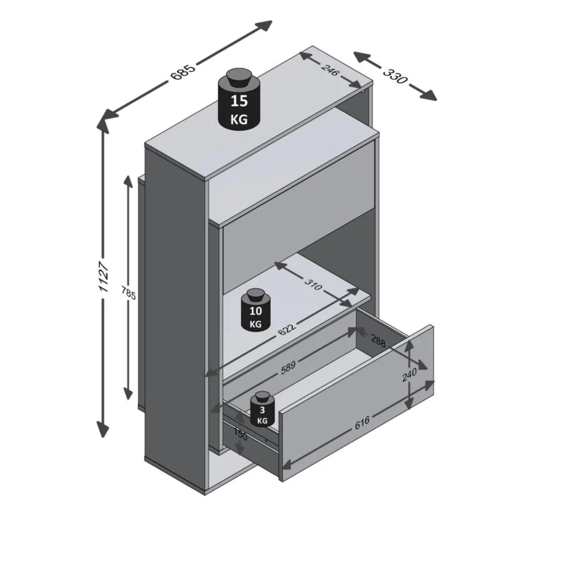 3S. x Home Comode haute avec 2 tiroirs VERONA 2 gris et naturel Sale