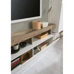 3S. x Home Composition murale 3 portes HAMBURG blanc et bois Outlet