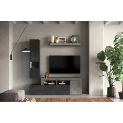 3S. x Home Composition murale L181 meuble TV, étagère et buffet mural gris béton Clearance