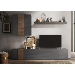 3S. x Home Composition murale meuble TV, étagère et buffet mural gris titan Best