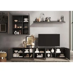 3S. x Home Composition murale meuble TV, étagère et buffet mural gris titan Best