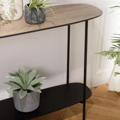 Macabane Console 2 plateaux bi-matière mocha noir pieds métal JULIA Outlet