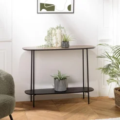 Macabane Console 2 plateaux bi-matière mocha noir pieds métal JULIA Outlet