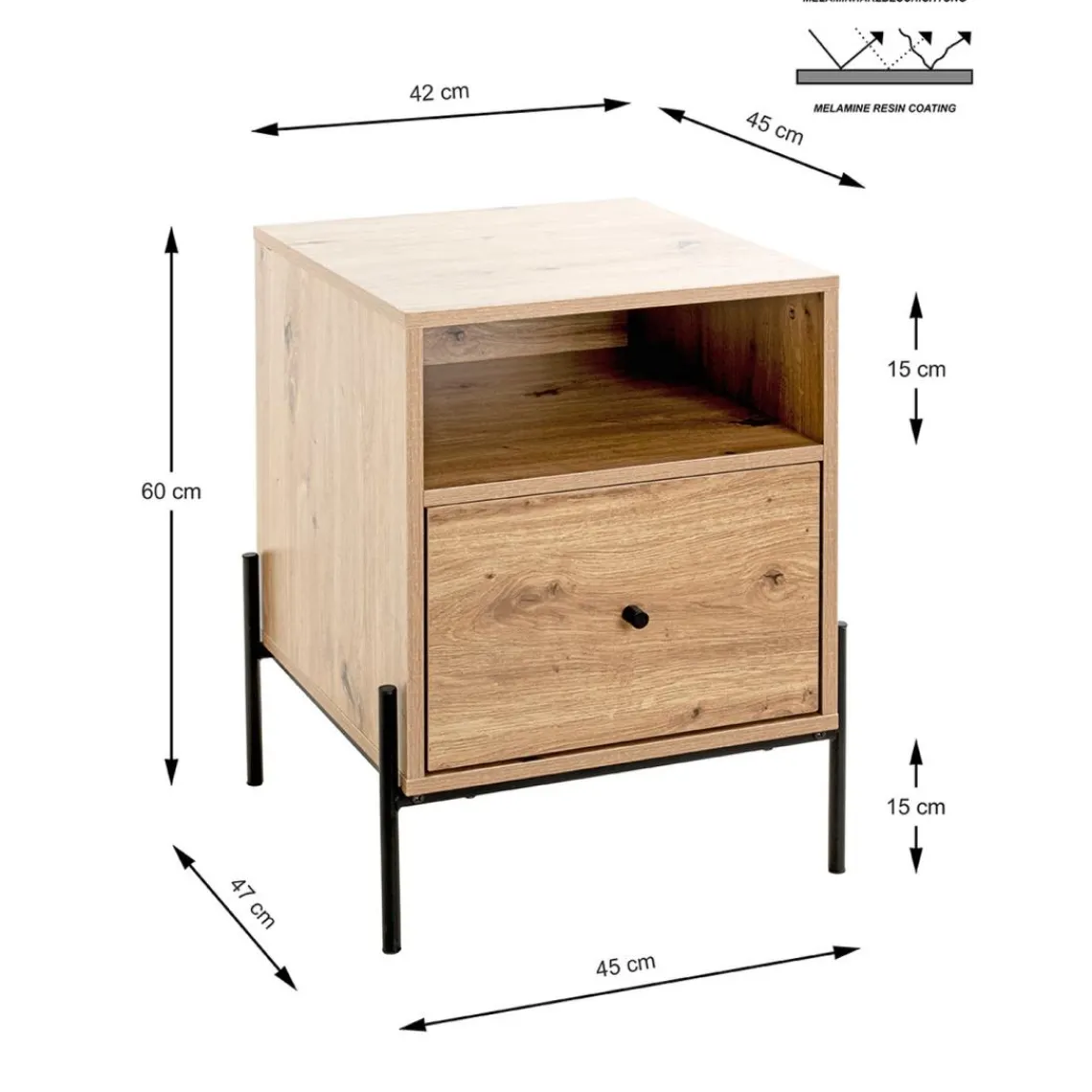 3S. x Home Console 1 tiroir et 1 étagère décor chêne Clearance