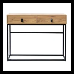 Calicosy Console 2 tiroirs avec pieds en métal effet chêne Beige