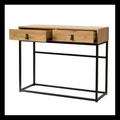 Calicosy Console 2 tiroirs avec pieds en métal effet chêne Beige