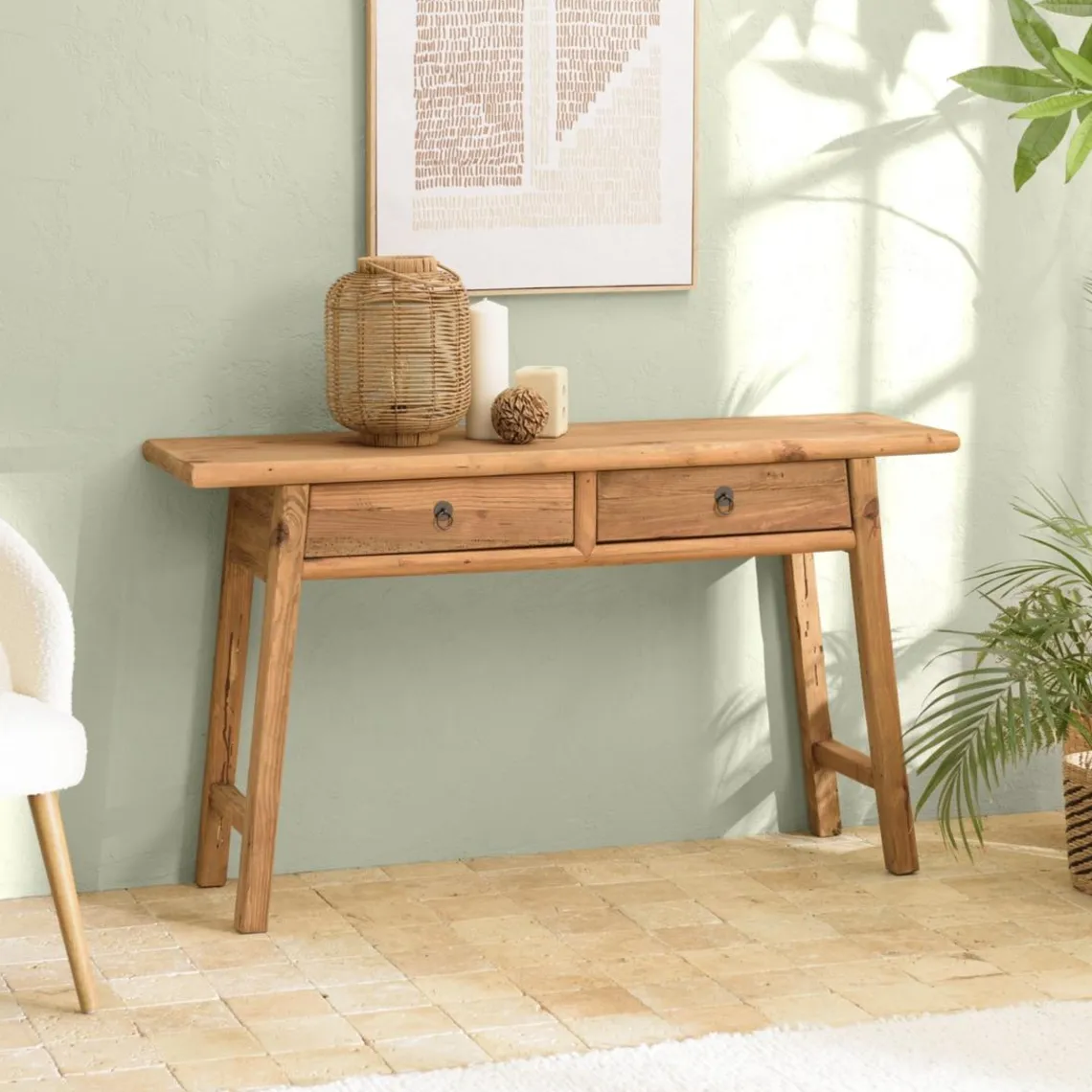 Macabane Console 2 tiroirs bois pin recyclé SANDY Hot