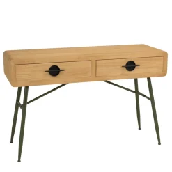 Macabane Console 2 tiroirs en pin couleur naturelle et pieds métal vert HELENA New