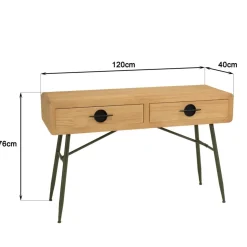 Macabane Console 2 tiroirs en pin couleur naturelle et pieds métal vert HELENA New