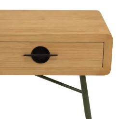 Macabane Console 2 tiroirs en pin couleur naturelle et pieds métal vert HELENA New