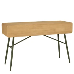 Macabane Console 2 tiroirs en pin couleur naturelle et pieds métal vert HELENA New