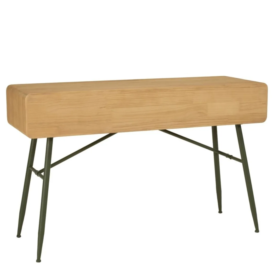 Macabane Console 2 tiroirs en pin couleur naturelle et pieds métal vert HELENA New