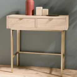 Macabane Console ALINE 2 Tiroirs Pieds Métal Doré Sale