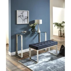 3S. x Home Console avec structure en Inox brillant et plateau en Verre trempé Argenté Online