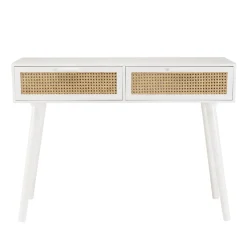 Macabane Console blanche 2 tiroirs cannage naturel Online