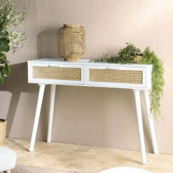 Macabane Console blanche 2 tiroirs cannage naturel Online