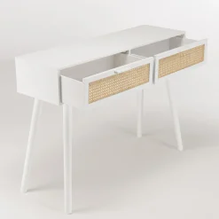 Macabane Console blanche 2 tiroirs cannage naturel Online