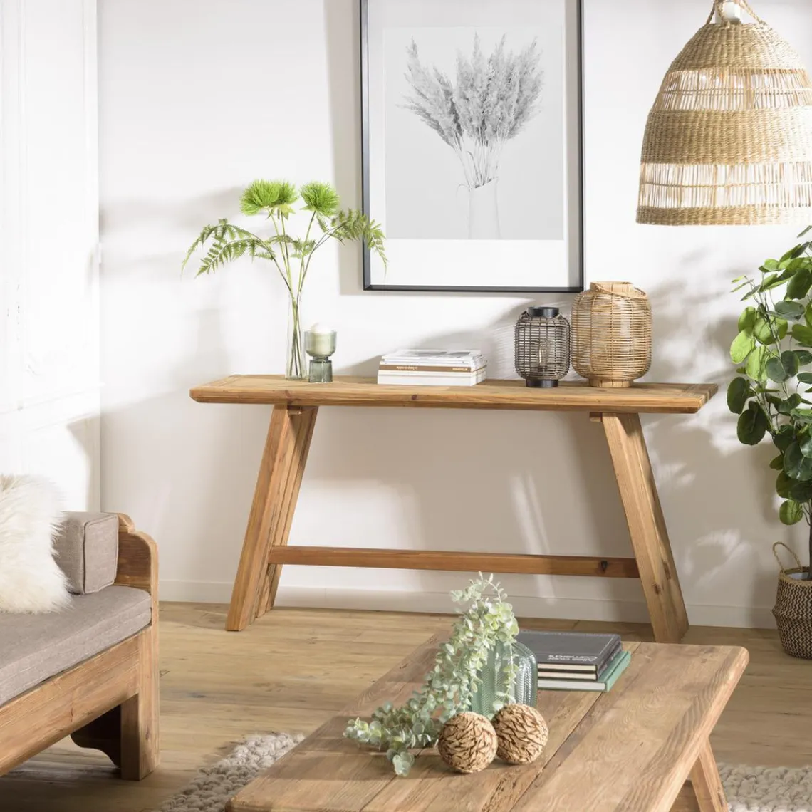 Macabane Console bois Pin recyclé Discount