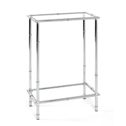 3S. x Home Console chromée avec plateaux en verre trempé transparent et structure en métal