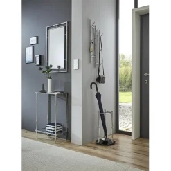 3S. x Home Console chromée avec plateaux en verre trempé transparent et structure en métal