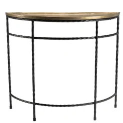 Macabane Console demi-lune 90x36cm alu doré pieds métal noirs torsadés JOHAN Hot