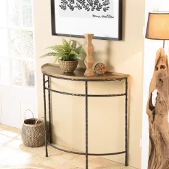 Macabane Console demi-lune 90x36cm alu doré pieds métal noirs torsadés JOHAN Hot