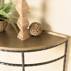 Macabane Console demi-lune 90x36cm alu doré pieds métal noirs torsadés JOHAN Hot