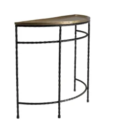 Macabane Console demi-lune 90x36cm alu doré pieds métal noirs torsadés JOHAN Hot