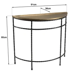 Macabane Console demi-lune 90x36cm alu doré pieds métal noirs torsadés JOHAN Hot
