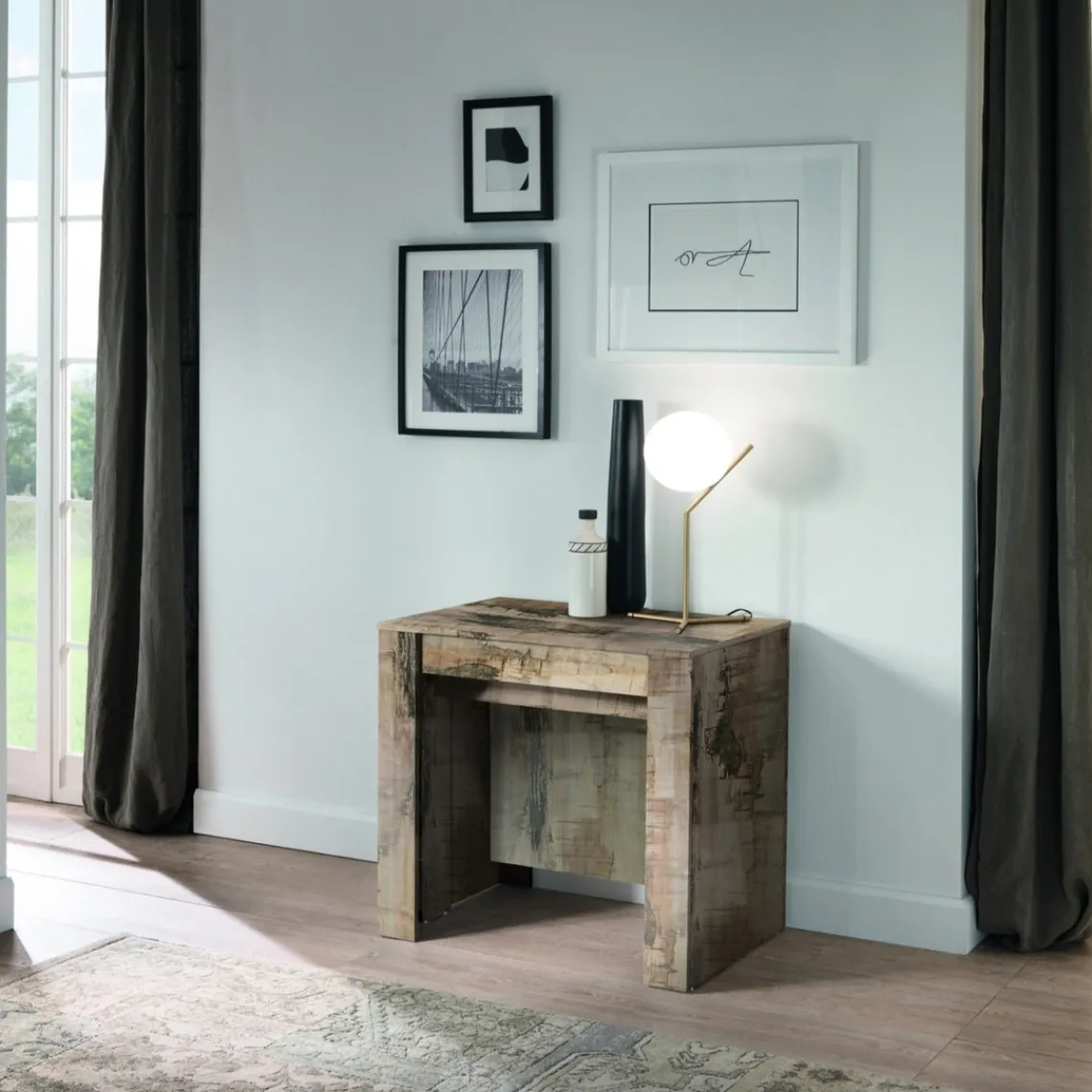 3S. x Home Console effet bois avec 4 allonges Discount