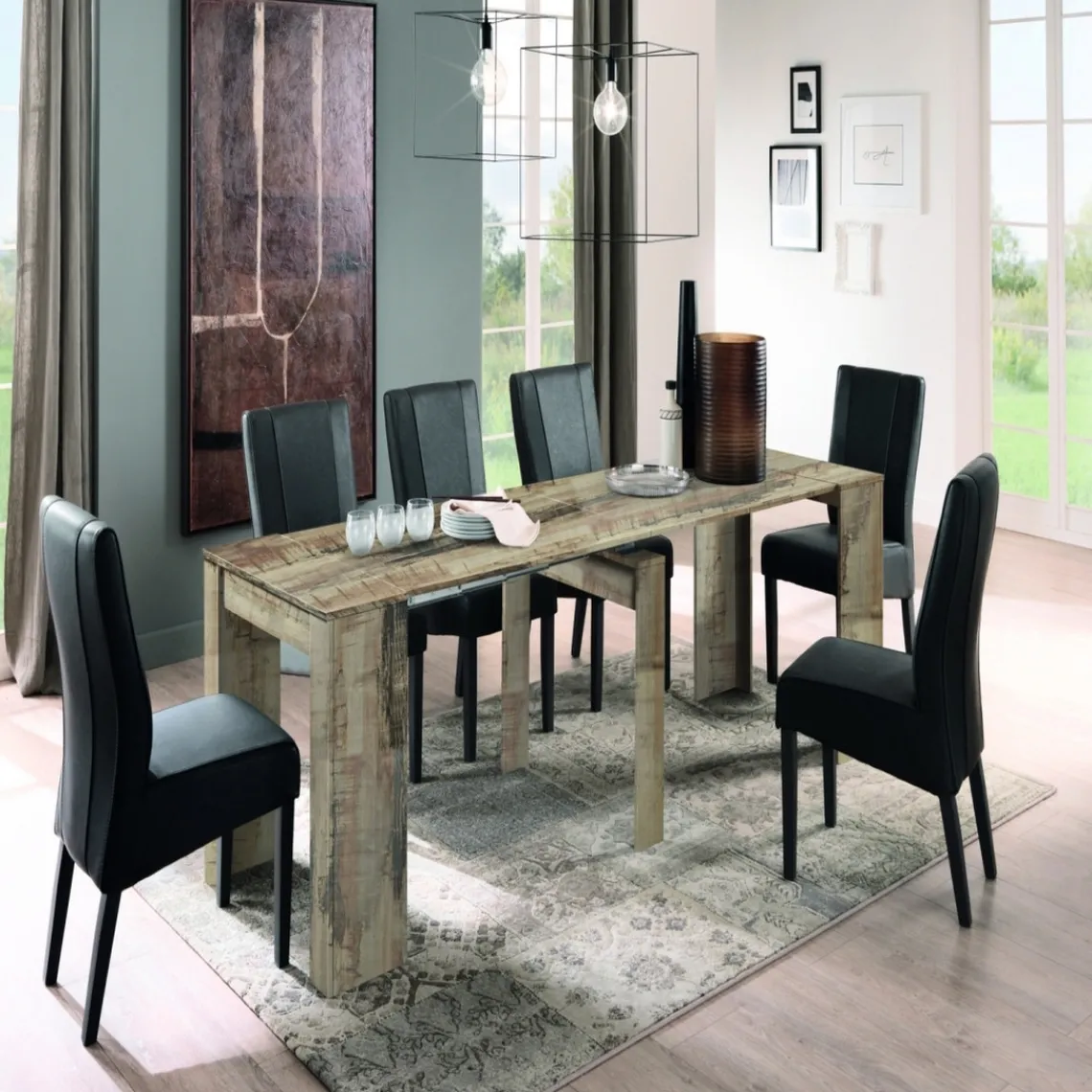 3S. x Home Console effet bois avec 4 allonges Discount