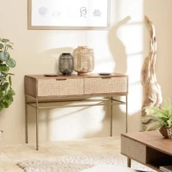 Macabane Console en bois de manguier 2 tiroirs motifs ethniques ALIX Hot