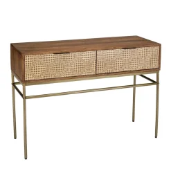 Macabane Console en bois de manguier 2 tiroirs motifs ethniques ALIX Hot