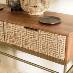 Macabane Console en bois de manguier 2 tiroirs motifs ethniques ALIX Hot