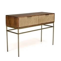 Macabane Console en bois de manguier 2 tiroirs motifs ethniques ALIX Hot
